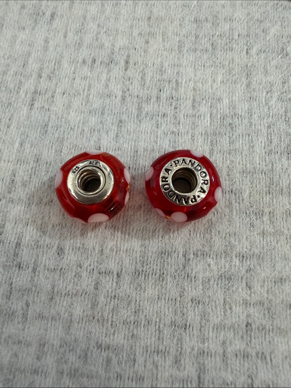 Retired Pandora Red Floral Murano Glass Charm – White Flower 925 ALE